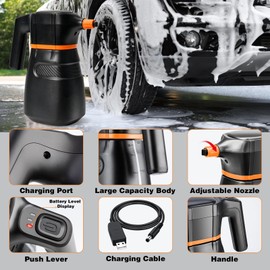 WAPANE Electric Car Foam Sprayer 0.5Gal/2L, Battery Powered Car Wash Foam Gun, Rechargeable Car Wash Foam Sprayer, Black Cordless Electric Foam Sprayer for Car Cleaning Vehicle Car＆Graden