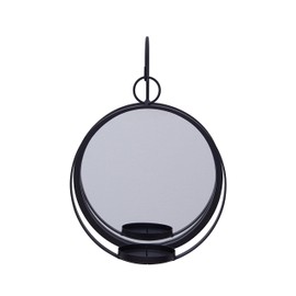 Danya B. Round Wrought Iron Pillar Candle Sconce with Mirror – A Decorative Rustic Metal Hanging Wall Candleholder