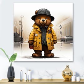 DesignQ Teddy Bear's Yellow Adventures Nursery Teddy Bear Metal Wall Art, Yellow Metal Wall Decor, Nursery Metal Art Decor For Living Room - 36x36 Inch