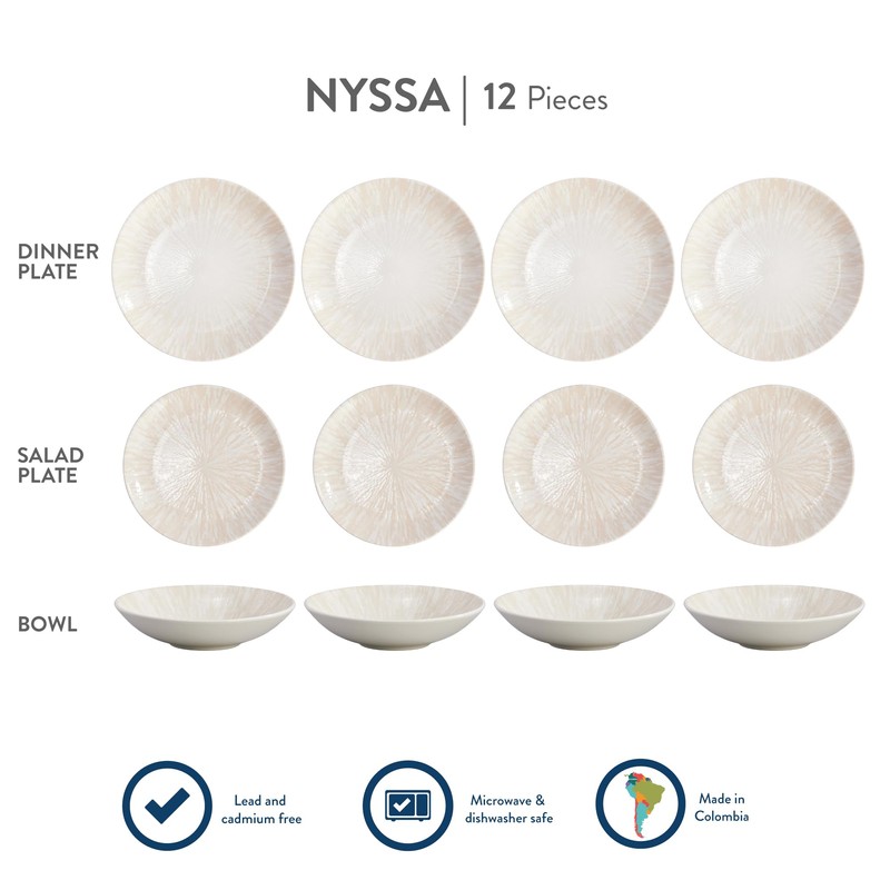 Corona 12-Piece Light Sandy Beige Ceramic Dinnerware Sets, Plates and