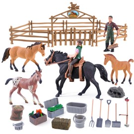 kukifun Horse Stable Playset 40PCS, Farm Barn Toy with Rider for Kids