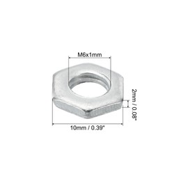 PATIKIL M6 x 1 Steel Hex Nuts, Pack of 50, Metric Thread, Galvanised Fittings, Nuts, Screw Bolts, Mounting Parts for Lamps, Machines, Repair, 2 mm Height