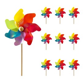 IilLittle 10 Pack Rainbow Pinwheels, Pinwheels for Yard and Garden, Party Decorations Pinwheels for Kids, for Lawn, Patio, Garden and Picnic Party