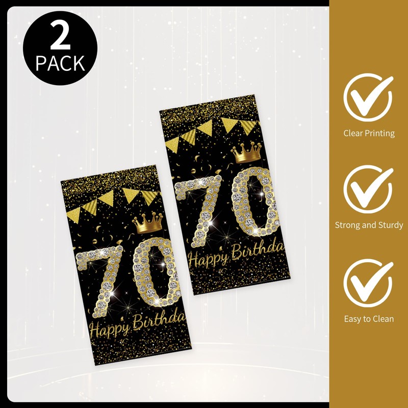 Xjoviative 2 Pack 70th Birthday Tablecloth Plastic 54x108 Inch, Black