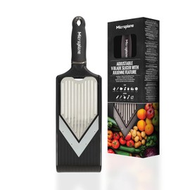 Microplane adjustable vegetable slicer with V-blade and julienne blade insert in stainless steel incl. finger protection