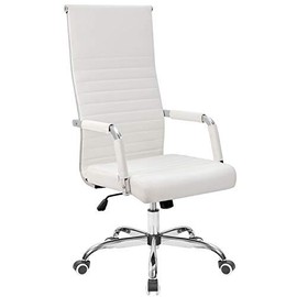 Tuoze Office Chair High Back Leather Desk Chair Modern Executive Ribbed Chairs Height Adjustable Conference Task Chair with Arms (White)