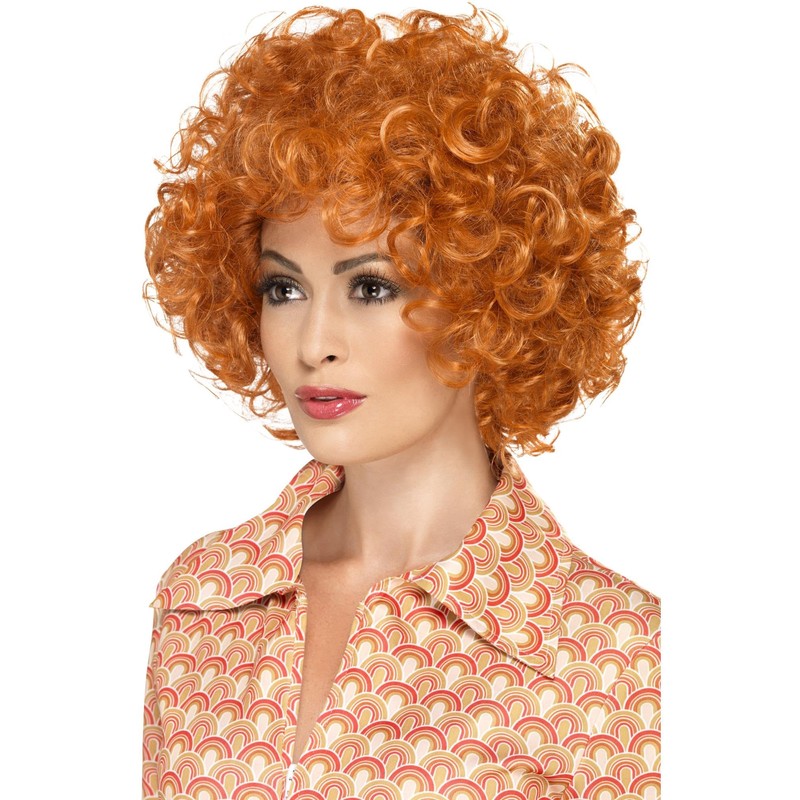 Smiffys Curly Afro Wig, Ginger , 1970's Disco Fancy Dress,