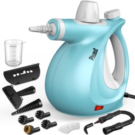 Pressurized Handheld Multi-Surface Natural Steam Cleaner with 12 pcs Accessories, Multi-Purpose Steamer for Home Use, Steamer for Cleaning Floor, Upholstery, Grout and Car, Grey&Blue