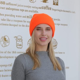 Rajputana 1 & 2 Packs Unisex Knit Winter Beanie Hats Cap Set for Men and Women Fluorescent Orange