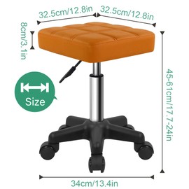 FURWOO Square Swivel Stool with Wheels PU Leahter Rolling Stool Height Adjustable Stool for Spa Salon Massage Pale Brown