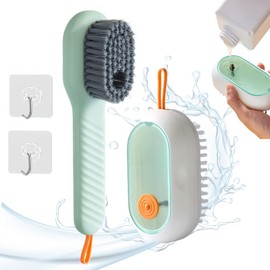 UVHNCBV 2 Piezas de Cepillo Zapatos, con Dispensador Jabón, Limpiador Zapatillas, Cepillo para Limpiar Gamuza con 2 Ganchos, Cepillos Sneakers Limpieza Cerdas Suaves para Uso Doméstico, Baño, Cocina