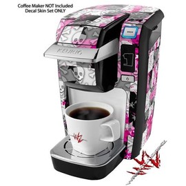 WraptorSkinz Decal Style Vinyl Skin compatible for Keurig K10 / K15 Mini Plus Coffee Makers Checker Skull Splatter Pink (COFFEE MAKER NOT INCLUDED)