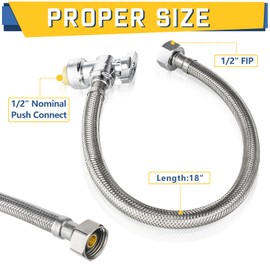 10-Pack GUOFIS Stainless Steel Braided Flexible Faucet Connector,1/2" Nominal Push-fit Angle Stop Valve x 1/2" FIP, 18-Inch Length Faucet Supply Line Hose