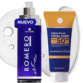 MIST JEWEL Kit facial con aceite de Romero 100% natural + Protector Crema solar FPS50+ | Paquete skincare para proteccion e hidratacion de la piel (Pr