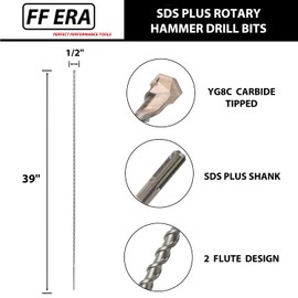 FF ERA 3/8 Inch x 39 Inch SDS Plus Rotary Hammer Drill Bit – U-Flute - Masonry Drill Bits with Carbide Tipped for Brick, Stone, Concrete (3/8'' x 39'')