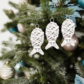 Wicker Rattan Balls Wicker Balls Wedding Party Christmas Decoration Christmas Tree Baubles for Wedding, Party, Birthday (3 x Fish S)