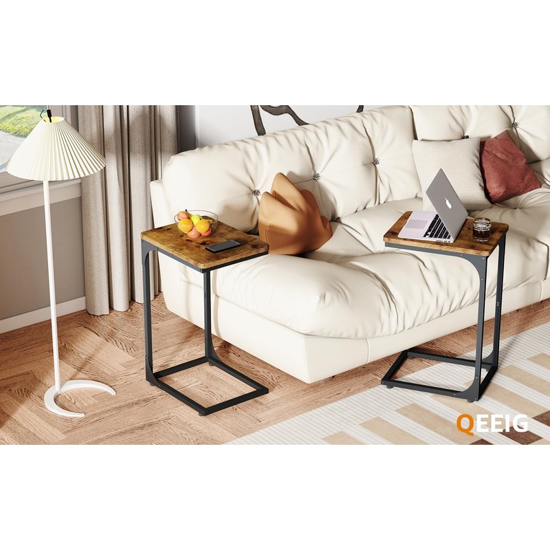 QEEIG C Shaped Side Table Set of 2 Living Room