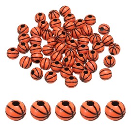 PATIKIL 10mm Orange Acrylic Round Sports Bead, 60 Pack, Craft Bead