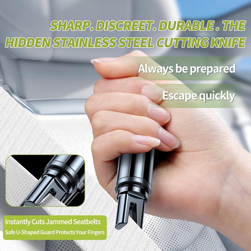 Window Breaker Seatbelt Cutter, Emergency 2‑in‑1 Car Escape Keychain Tool,