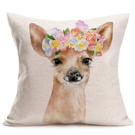 Hopyeer Pillow Covers Cotton Linen Pillowcases Woodland Fawn Floral Bloom Wreath Decorative Cute Animal Throw Pillow Case Cushion Cover Gift for Home Sofa Bedroom Couch Car 18"x18" (Fawn Wreath)