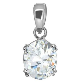 LMDPRAJAPATIS - Collar con colgante de circonita de 6,55 quilates, colgante de piedra ovalada, colgante de plata de ley 925 pura, Plata, Zircón