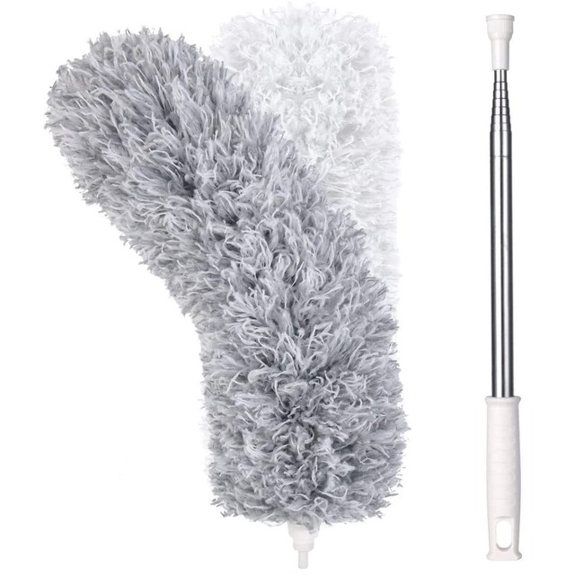 Feather Duster, Extendable Duster Microfiber Long Extension Pole Scratch Resistant Cover, Washable, Cleaning High Ceiling Fans, Blinds, Cobweb (Gray)