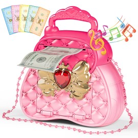 LZZAPJ Little Girls Toy Play Purse Money Bank for Age 6-8, Kids Safe Electronic Girls Piggy Bank Toy with Password, Birthday Ideas for 3 4 5 6 7 8 9 10 Years Old Toddlers Girls (Pink)