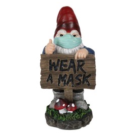 Ebros Gift Whimsical Holiday Novelty Health Freak Mr Gnome Wearing Blue Mask and Holding 'Wear Mask' Sign Figurine Fantasy Travelling Gnomes DIY Fairy Garden Home Decor