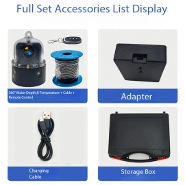 Multi-Scene Wireless Fish Finder HD Split-Screen Live View, Support IOS/Android Direct Connect, Kayak & Shore Fishing Preferredcolor: Black -Mobile console+20m depth temp camera+remote+box