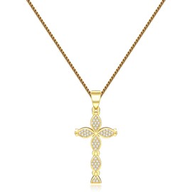 MISS RIGHT Gold Necklace for Women, 14K Real Gold Plated Dainty Dainty Small Cross Pendant Choker Simple Trendy Cute Cross Charm Chain Necklace Faith Jewelry Religious Minimalist Gift