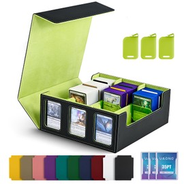 UAONO Card Storage Box for Trading Card, 1800+ MTG Commander Deck Box with 10 Colorful Divider Tabs, TCG Card Holder fits Magic PTCG Sports Football Baseball Cards (Black&Lemon green)