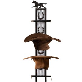 TICKCACY Cowboy Hat Holder for Wall, Metal Horseshoe Cowboy Hat Rack for 4 Hats, Rustic Vertical Western Hat Rack Wall Mount - Vintage Decorative Cowboy Hat Hanging Hanger with Hook