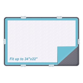 TIMOHCR Pee Pad Tray Holder for Dogs, Extra Large Soft Silicone Pet Pad Holder 34" x 22" Pee Pads, Non-Slip High Edge for Leak-Proof Urine, Floor, Cat Litter Mat with 6 Clamps