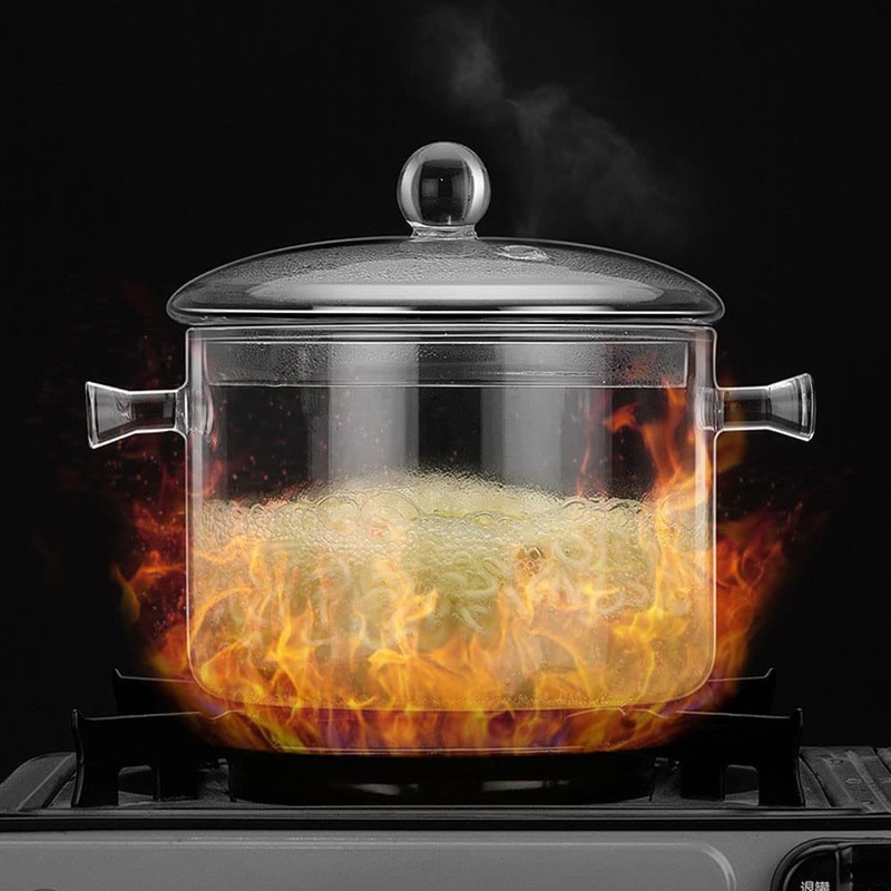 Glass Cooking Pot - 2L/67oz Heat-Resistant Borosilicate Glass Handmade Cookware