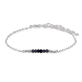 Tiny Sparkling Sapphire Faceted Bead Bar Bracelet in Stainless Steel