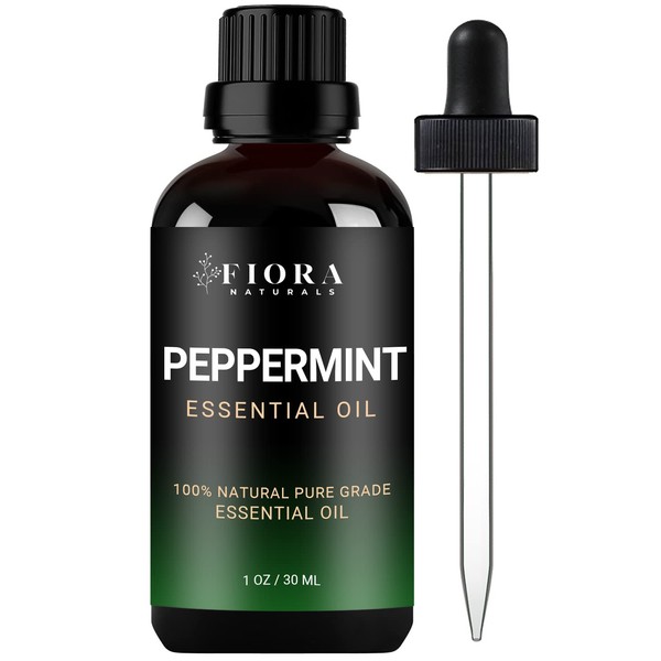 Peppermint Essential Oil by Fiora Naturals - 100% Pure Peppermint Oil for Hair Growth, Skin and Scalp Acne, Diffuser, DIY soap, and Candle Making. Pure Mentha Piperita Oil - 1 oz /30ml