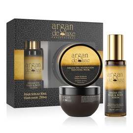 Argan Deluxe Professional Hair Care Set, Argan Oil Serum 50ml and Hair Mask 250ml, Luxury Treatment Kit