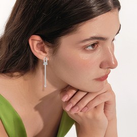 Silver Paper Clip Earrings Long Ball Paperclip Chain Link Dangle Drop Geometric Jewelry Chunky Statement Gifts for Women