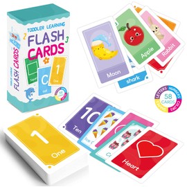 Toddler Flash Cards, Set of 58 Alphabet, Letters, Colors, Shapes and Numbers, Baby Learning Cards, Educational, Preschool, Toddler Flashcards, Double-Sided, for Toddlers 1-4 Years