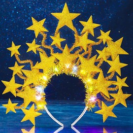 DRESBE Light Up Star Headband LED Stars Crown Headbands Party Hair Accessories for Women (Gold)