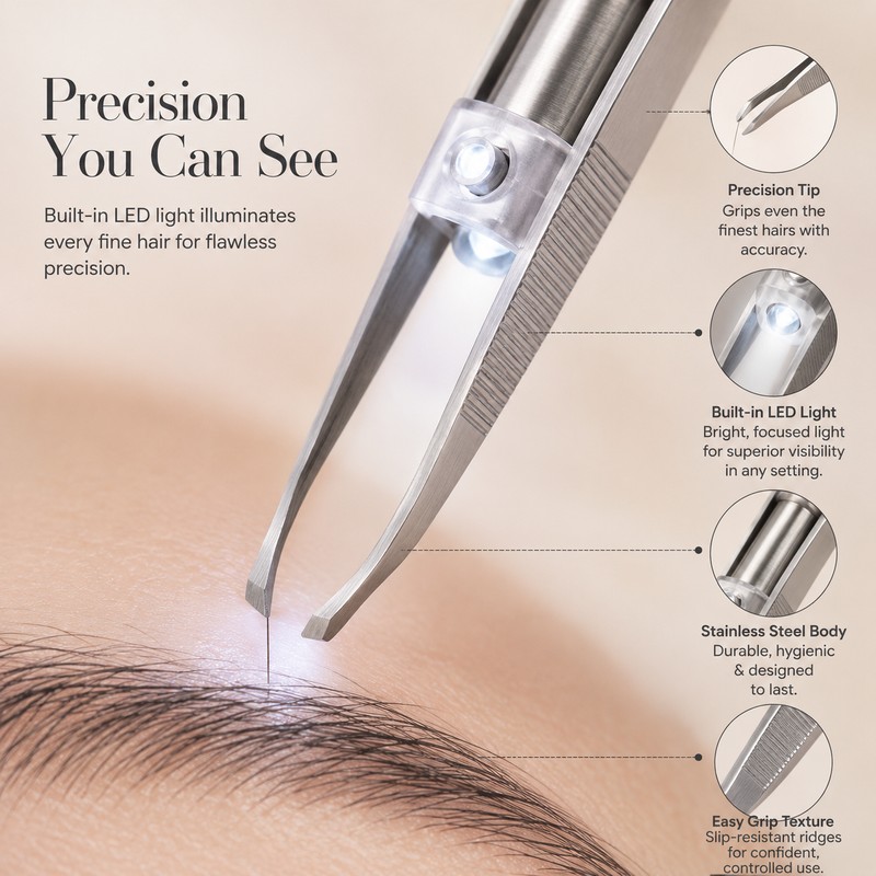 LED Eyebrow Tweezer for Precise Grooming – Portable Steel Hair