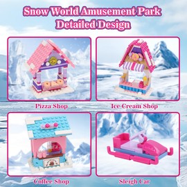 Vinbosion Building Blocks Set,Ski Resort Amusement Park Building Toy,Winter Holiday Blocks Gift for Christmas,Birthday,New Year(497PCS)