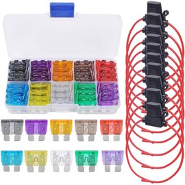 eFuncar 10 Pack 16 AWG Car Fuse Holder in line, DC 12V 20AMP ATC ATO Inline Fuse Holder, Waterproof Heavy Duty Add-a-circuit Blade Fuse Tap with 100 Pieces Assorted Car Standard Blade Fuse Set