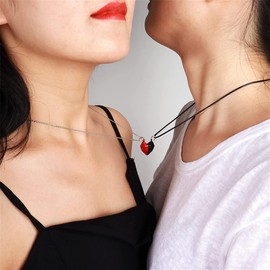 Ailiessy Matching Love Heart Necklace Bracelet Set Two Souls One Heart Matching Bracelet Necklace Set for Women Men Couple Costume Jewelry 4Pcs Set, Metal, Rhinestone