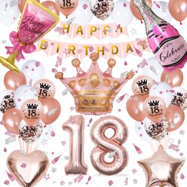 WAZIWE 18th Birthday Decoration, 18th Birthday Girl Birthday Decoration, Pink, Balloons 18th Birthday Girl Decoration, Confetti Birthday 18 Girls, Confetti Birthday Decoration 18th Birthday Decoration