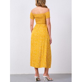 Moss Rose Womens Boho Maxi Dresses Summer Off Shoulder Cap Sleeve Flowy Swing Casual Long Dress Yellow