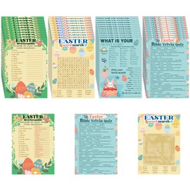 43pcs Easter Games Card with Answer Card, 4 Styles Family Activities Games Accessories Easter Themed Favors Supplies for Party Adults Church Bible School