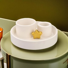 hollishowe Multifunction Incense and Candle Holder for Burning Sage, Palo Santo, Incense Sticks - 4.5” Ceramic Ash Catcher Tray for Meditation Room(White)