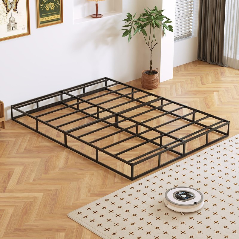 Arhomefurni Box Spring, Metal Frame Mattress Foundation with Fabric Cover,