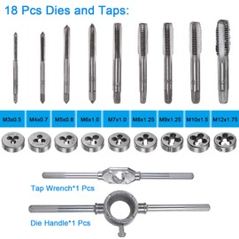 HARFINGTON 20pcs Tap and Die Set Metric M3-M12 Tap & Die Sets Threading Tool with Wrench Handle for Threading and Rethreading External & Internal Threads